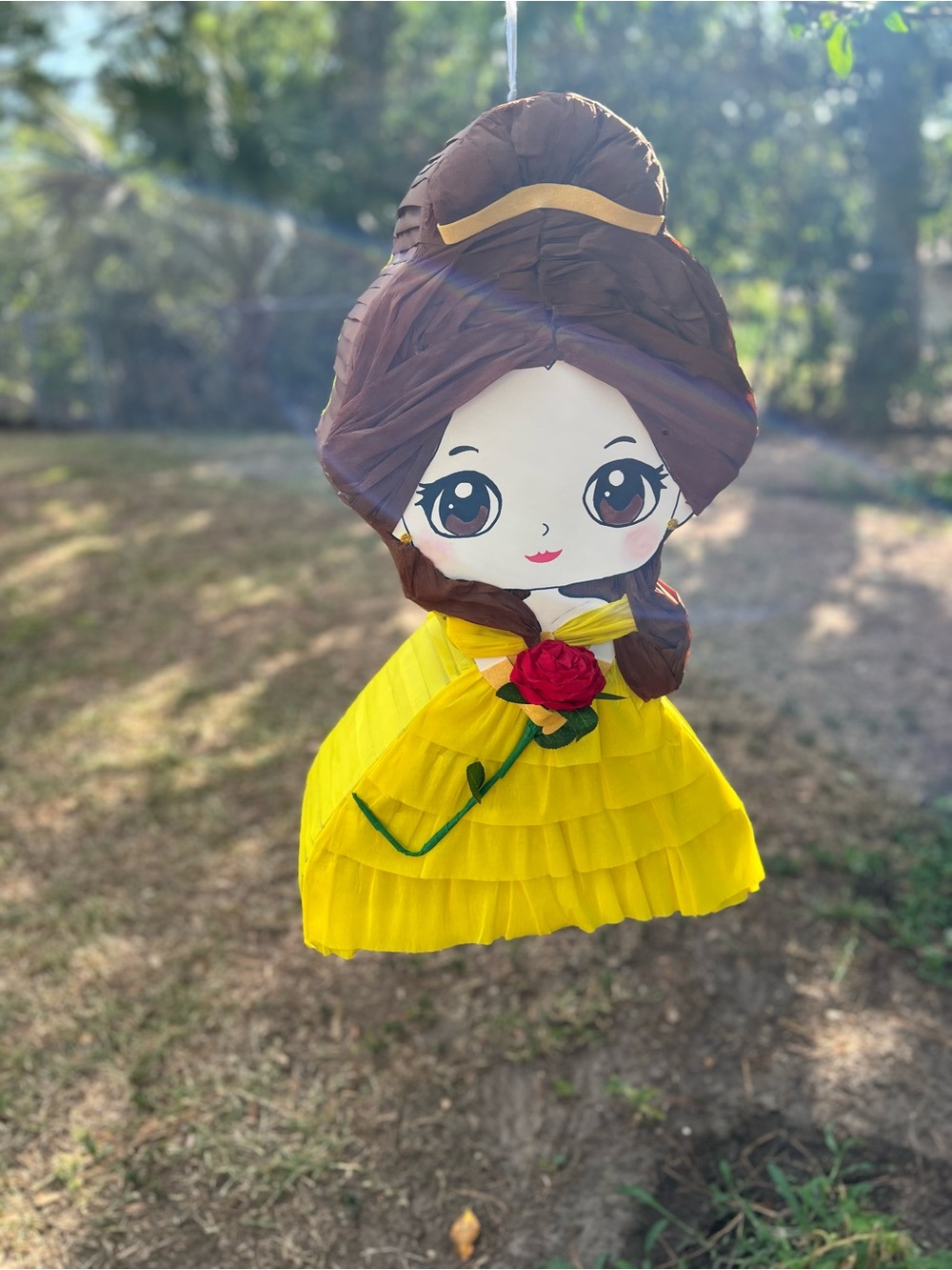 Yellow Princess Doll Piñata with Brown Hair - Party Decoration - Picture 3 of 9